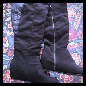 New black wedge knee high plus size boots 10